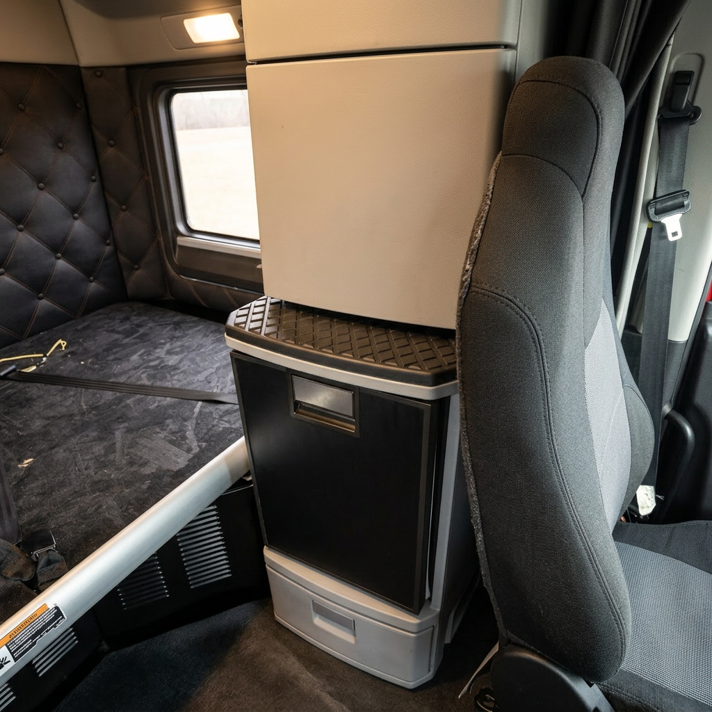 Cab interior storage and step